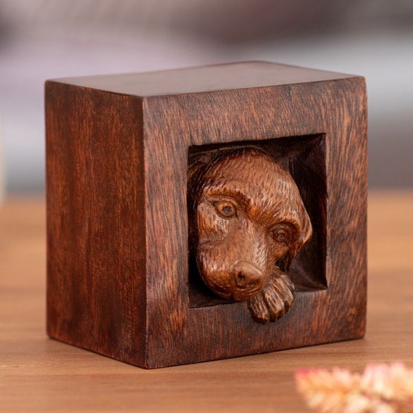 Alternate image for Puppy Dog-Themed Whimsical Hand-Carved Cedarwood Sculpture Playful Puppy