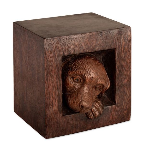 Alternate image for Puppy Dog-Themed Whimsical Hand-Carved Cedarwood Sculpture Playful Puppy