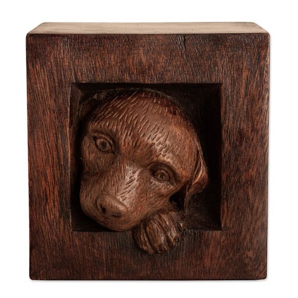 Alternate image for Puppy Dog-Themed Whimsical Hand-Carved Cedarwood Sculpture Playful Puppy