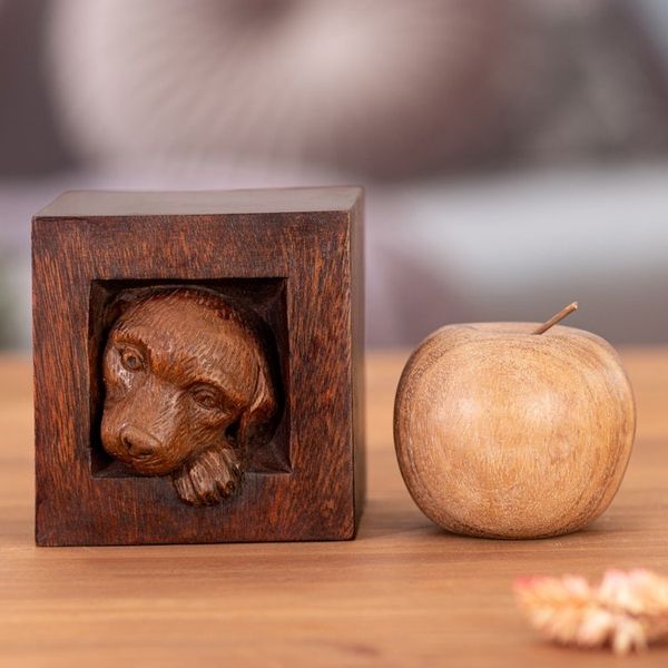 Alternate image for Puppy Dog-Themed Whimsical Hand-Carved Cedarwood Sculpture Playful Puppy