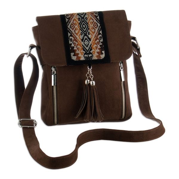Alternate image for Chocolate Cotton Sling Bag with Inca-Inspired Wool Textile Chocolate Civilization