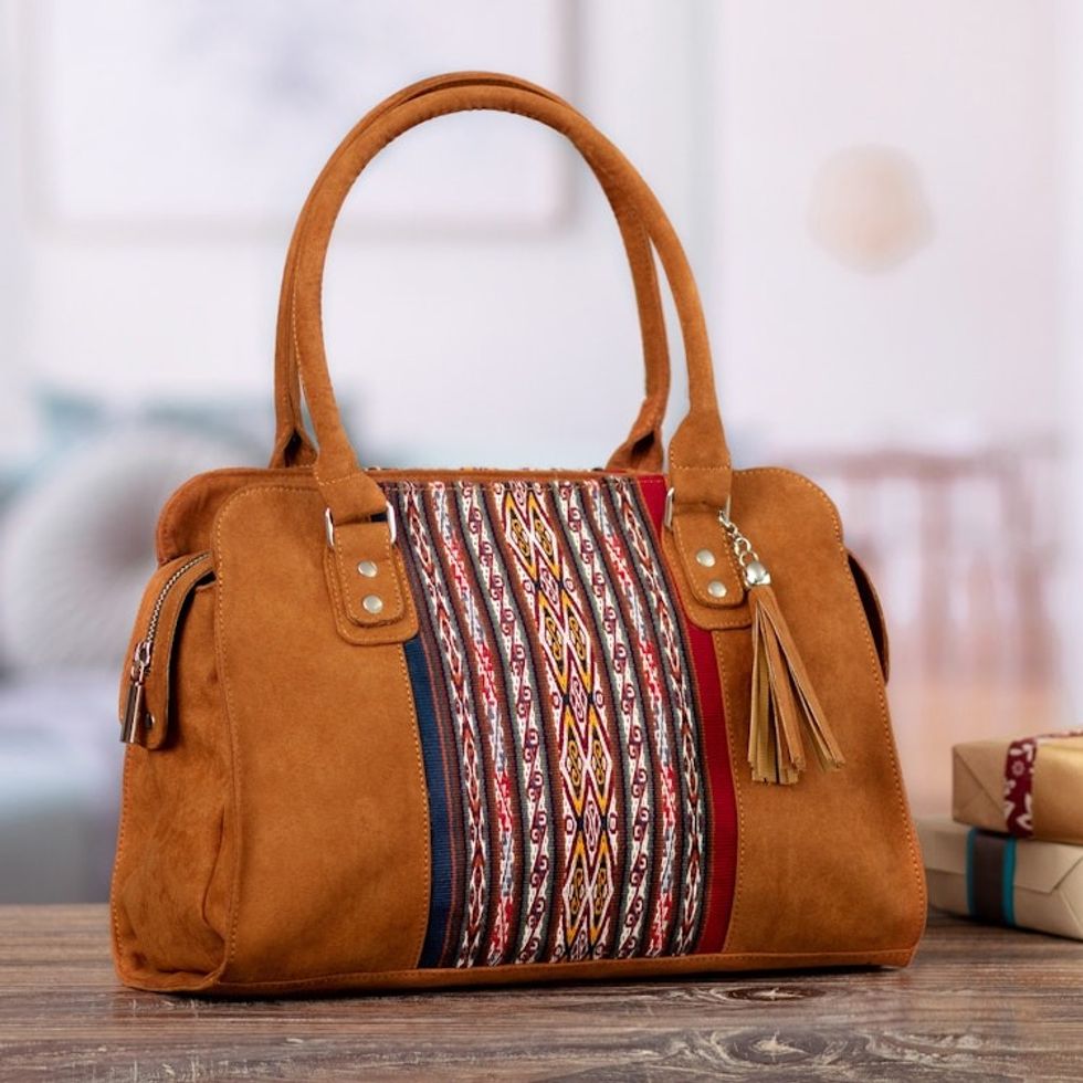 Spice Cotton Handle Bag with Inca-Inspired Wool Accent 'Spice Chic'
