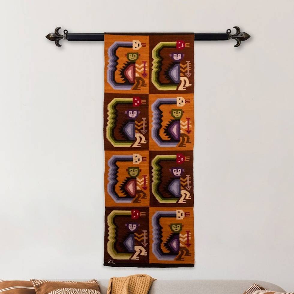 Hand-Woven Wool Tapestry with Monkey Motifs From Peru 'Andean Monkeys'