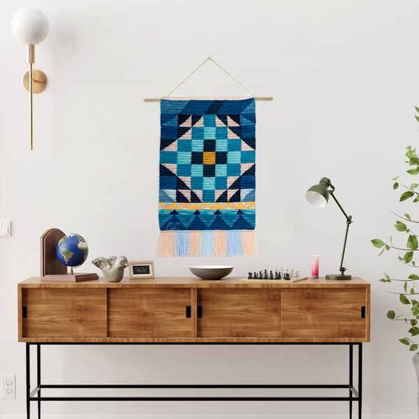 Alternate image for Handwoven Geometric Wool Tapestry in Cool Shades from Peru Inca Portal