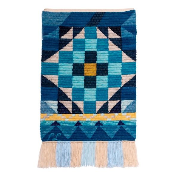 Alternate image for Handwoven Geometric Wool Tapestry in Cool Shades from Peru Inca Portal