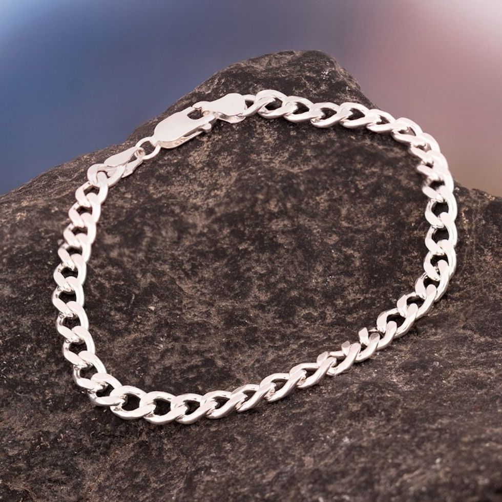 Men's High-Polished Sterling Silver Curb Link Chain Bracelet 'Classic Silver'
