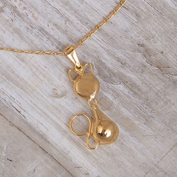 Alternate image for Cat-Themed Gold-Plated Pendant Necklace Handmade in Peru Delightful Pussycat