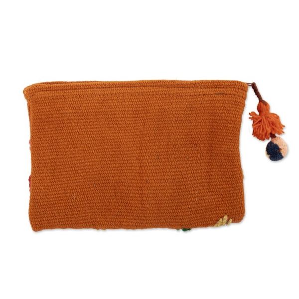 Alternate image for Handcrafted 100 Alpaca Cosmetic Bag with Leafy Embroidery Warm Prosperity