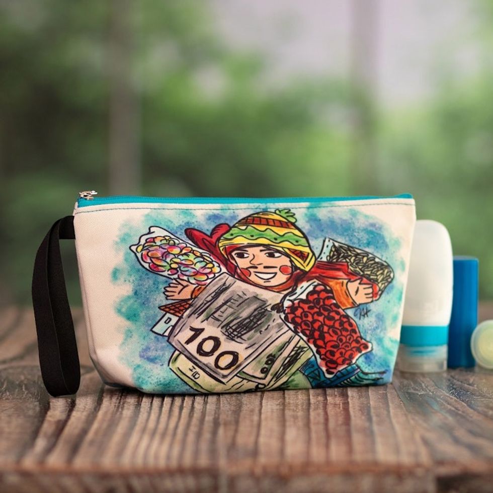 Toiletry Bag with Frugal Ekeko Print and Zippered Closure 'Frugal Celebration'