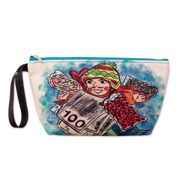 Alternate image for Toiletry Bag with Frugal Ekeko Print and Zippered Closure Frugal Celebration