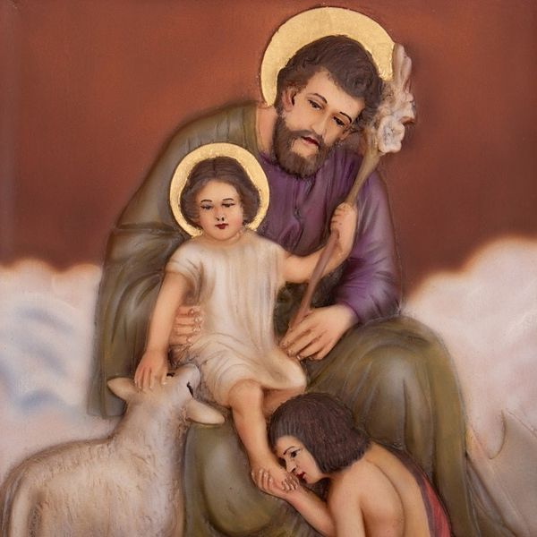 Alternate image for Peruvian Handmade Cedarwood Joseph and Jesus Relief Panel Sweet Reverence