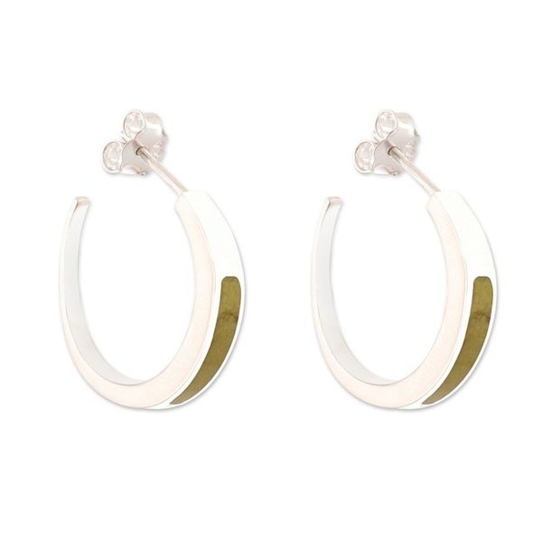 Alternate image for Silver Half-Hoop Earrings with Inlaid Serpentine Gem Dual Enchantment