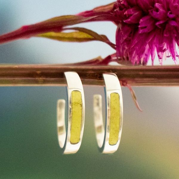 Alternate image for Silver Half-Hoop Earrings with Inlaid Serpentine Gem Dual Enchantment