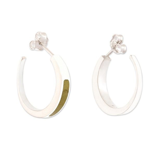 Alternate image for Silver Half-Hoop Earrings with Inlaid Serpentine Gem Dual Enchantment
