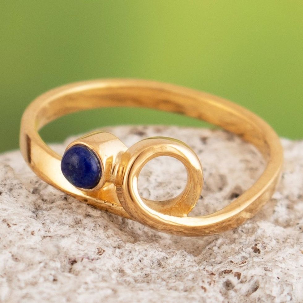 18k Gold-Plated and Lapis Lazuli Cocktail Ring from Peru 'Universe Cycles'