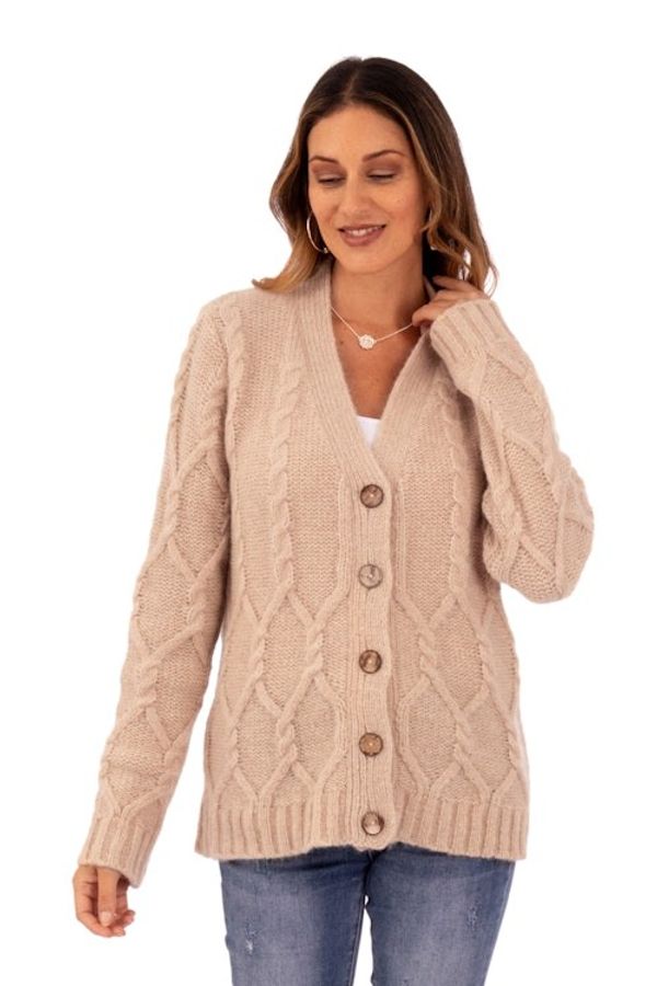 Alternate image for Cable Knit Soft Champagne Alpaca Blend Button-Up Sweater Champagne Expression