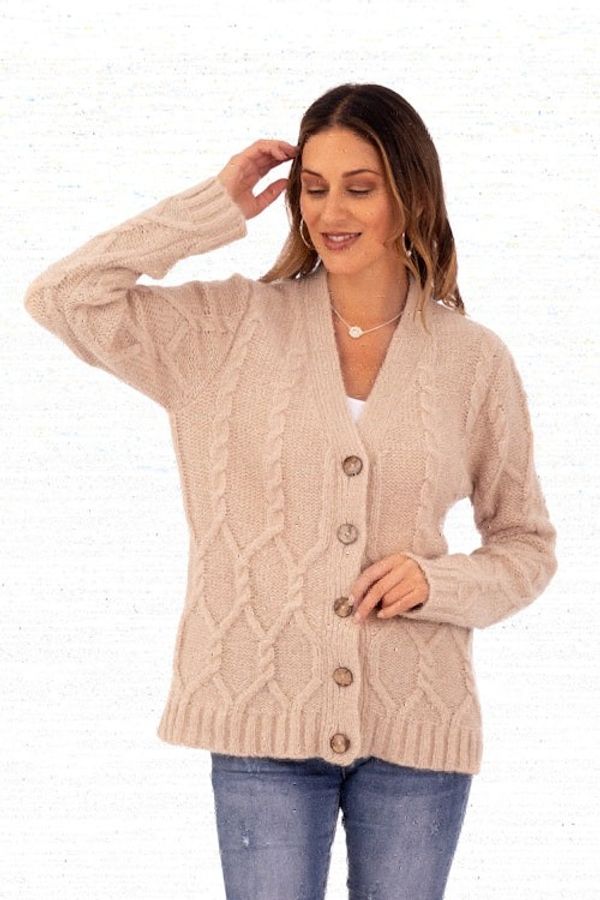 Alternate image for Cable Knit Soft Champagne Alpaca Blend Button-Up Sweater Champagne Expression