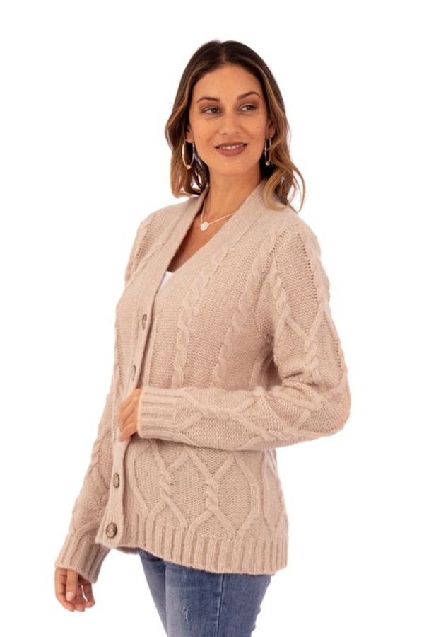 Alternate image for Cable Knit Soft Champagne Alpaca Blend Button-Up Sweater Champagne Expression