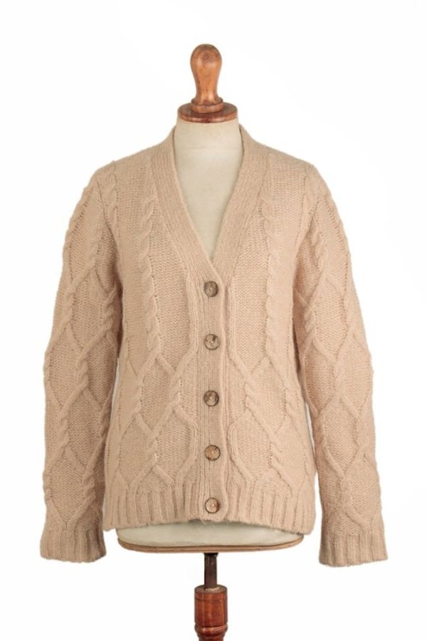 Alternate image for Cable Knit Soft Champagne Alpaca Blend Button-Up Sweater Champagne Expression
