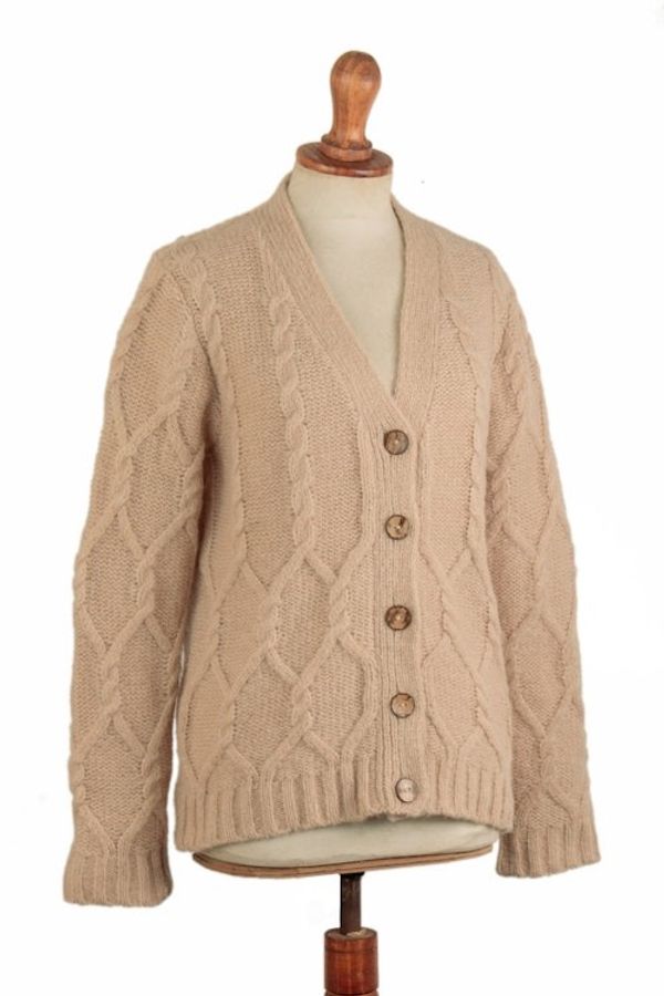 Alternate image for Cable Knit Soft Champagne Alpaca Blend Button-Up Sweater Champagne Expression
