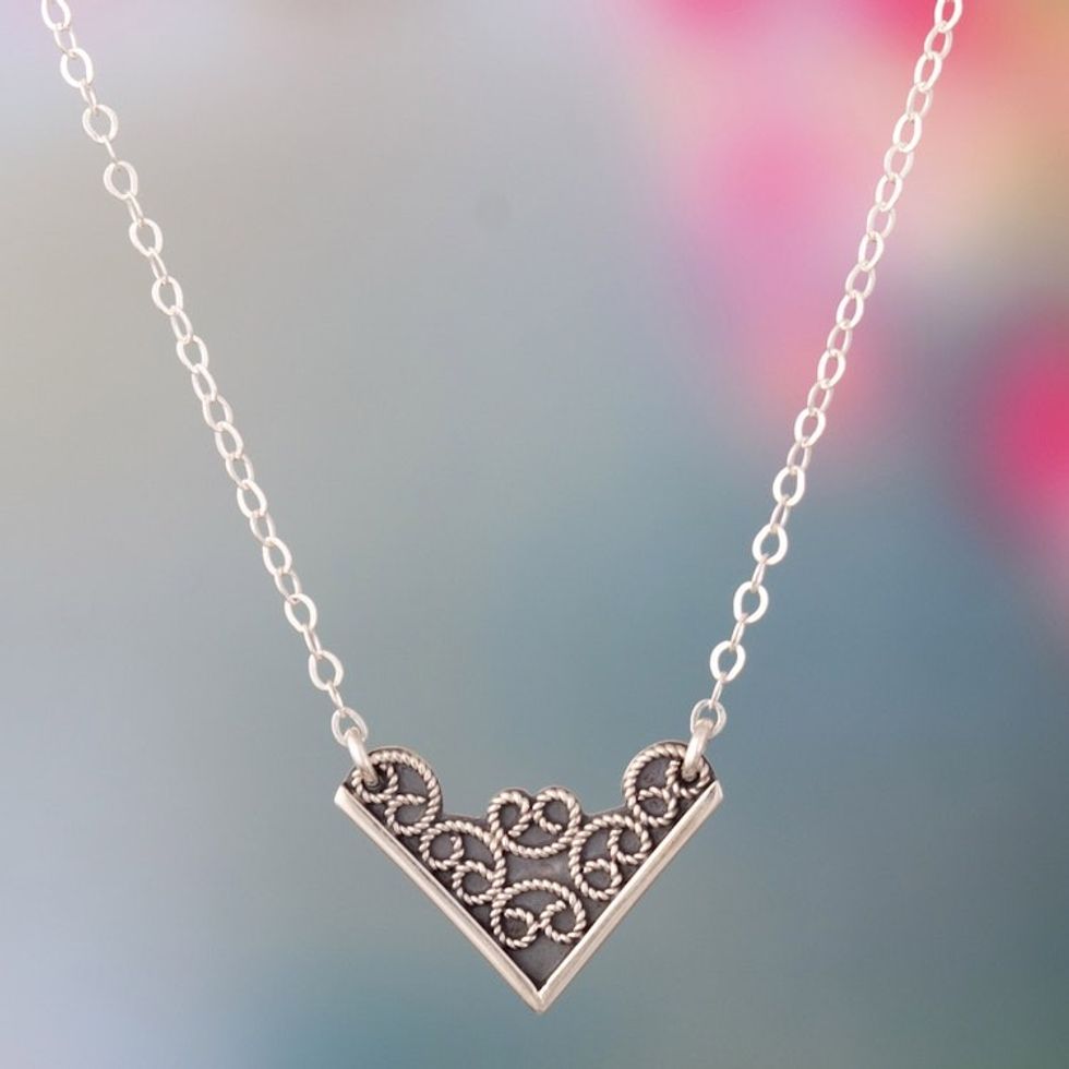 Traditional Geometric Sterling Silver Pendant Necklace 'Classic Angle'