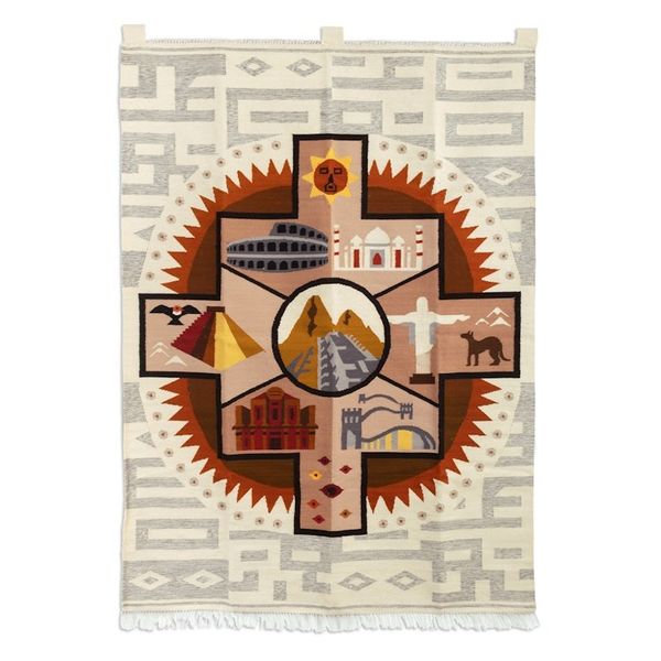 Alternate image for Handwoven Inspirational Chakana-Themed Wool Blend Tapestry Peace and World Unity