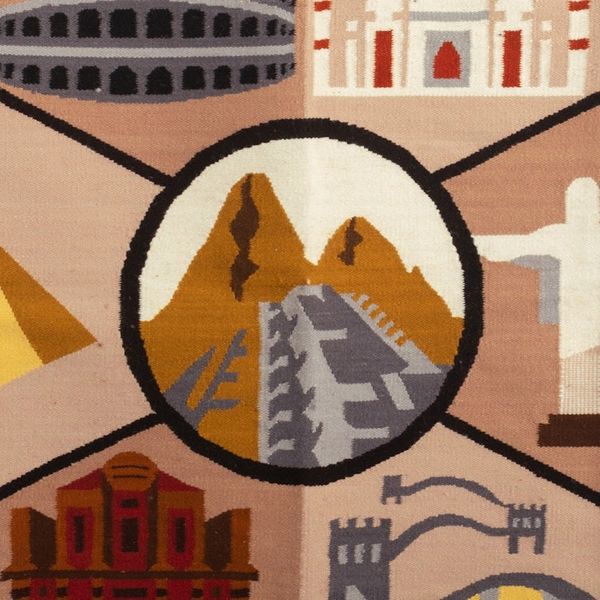 Alternate image for Handwoven Inspirational Chakana-Themed Wool Blend Tapestry Peace and World Unity