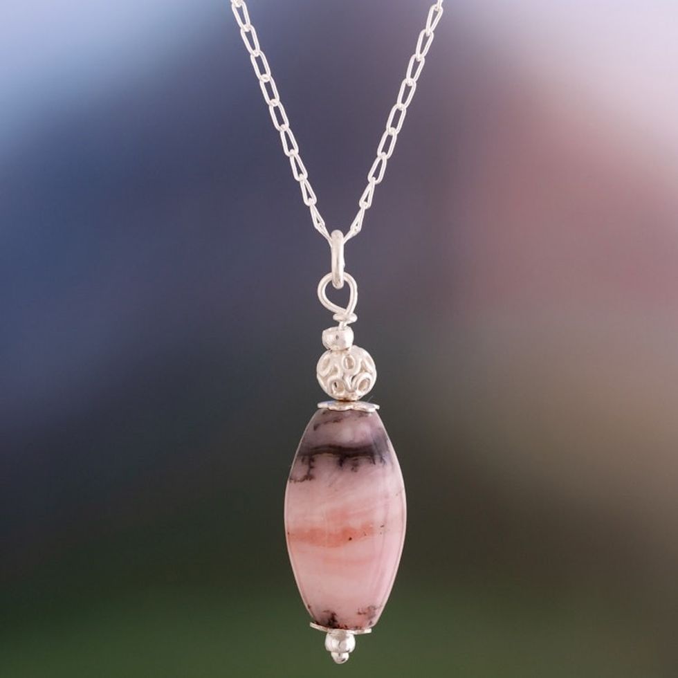 Modern Polished Opal and Sterling Silver Pendant Necklace 'Pink Reflection'