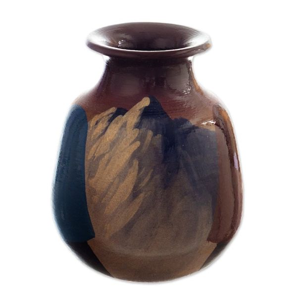 Alternate image for Colorful Hand-Painted Andean-Themed Ceramic Decorative Vase Andean Braids in Brown