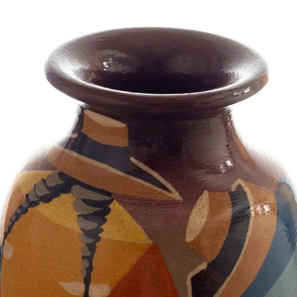 Alternate image for Colorful Hand-Painted Andean-Themed Ceramic Decorative Vase Andean Braids in Brown