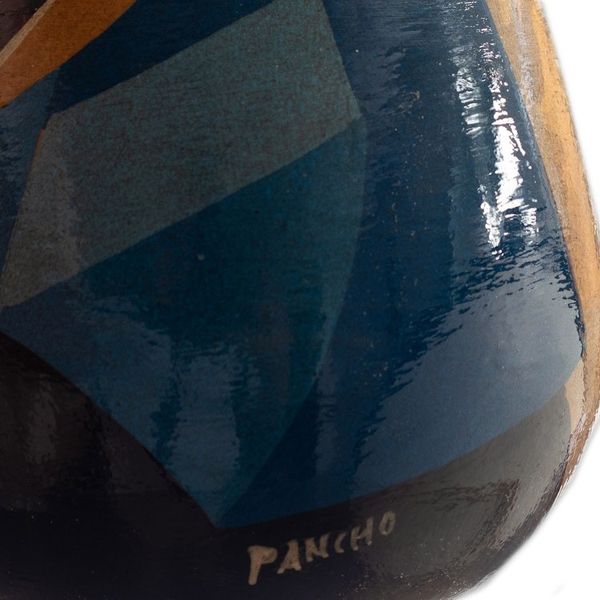 Alternate image for Colorful Hand-Painted Andean-Themed Ceramic Decorative Vase Andean Braids in Brown