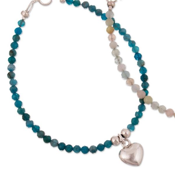Alternate image for 2 Agate Morganite Beaded Bracelets with Silver Heart Charm Gem Harmony