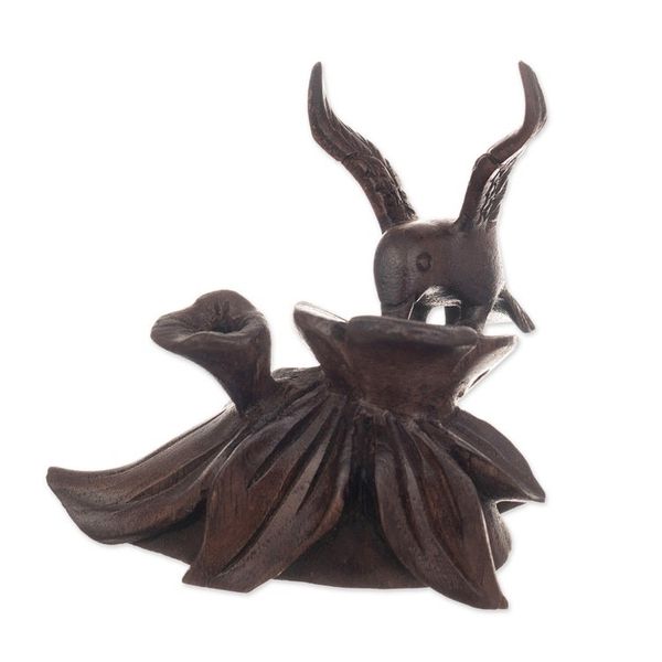 Alternate image for Hand-Carved Hummingbird Flower-Themed Cedarwood Figurine Floral Dance