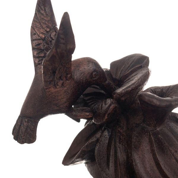 Alternate image for Hand-Carved Hummingbird Flower-Themed Cedarwood Figurine Floral Dance