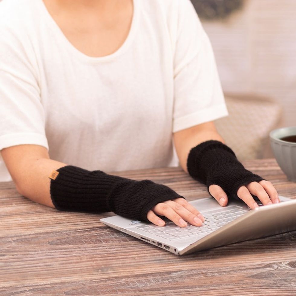 Knit Alpaca and Wool Blend Fingerless Mitts in Coal Black 'Dark Epoch'