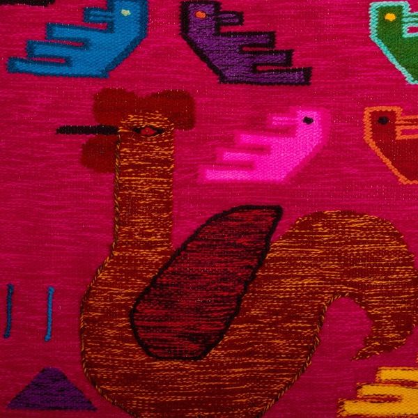 Alternate image for Handwoven Traditional Rooster-Themed Fuchsia Wool Tapestry The Gallant Rooster