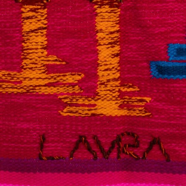 Alternate image for Handwoven Traditional Rooster-Themed Fuchsia Wool Tapestry The Gallant Rooster