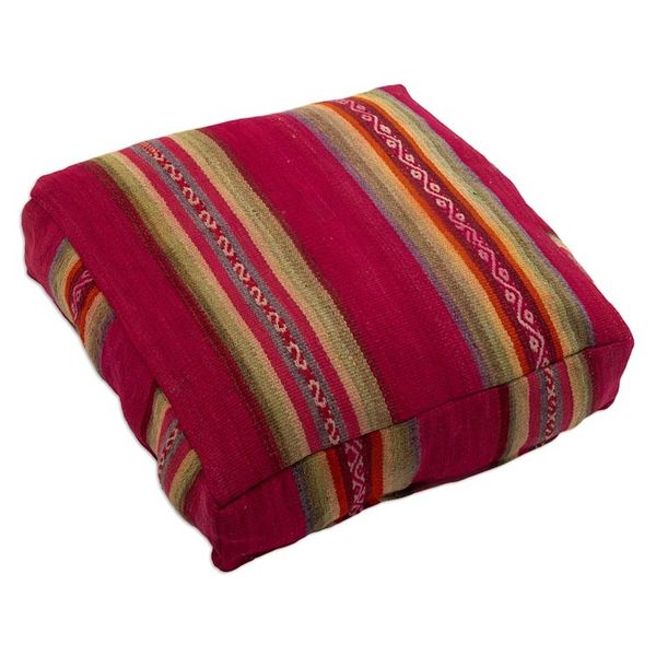 Alternate image for Traditional Handloomed Andean Wool Pouf Cover in Cherry Hues Andean Cherry