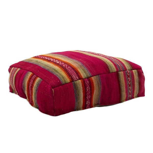 Alternate image for Traditional Handloomed Andean Wool Pouf Cover in Cherry Hues Andean Cherry