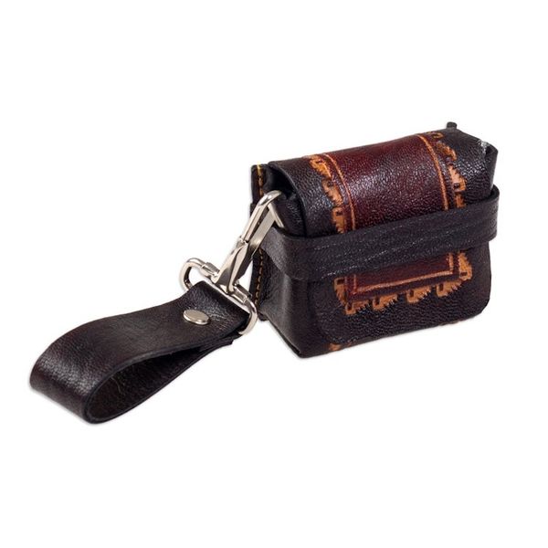 Alternate image for Artisan Crafted Brown Leather Earbud Case Holder from Peru Sacred Audio