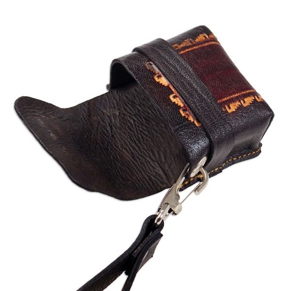 Alternate image for Artisan Crafted Brown Leather Earbud Case Holder from Peru Sacred Audio