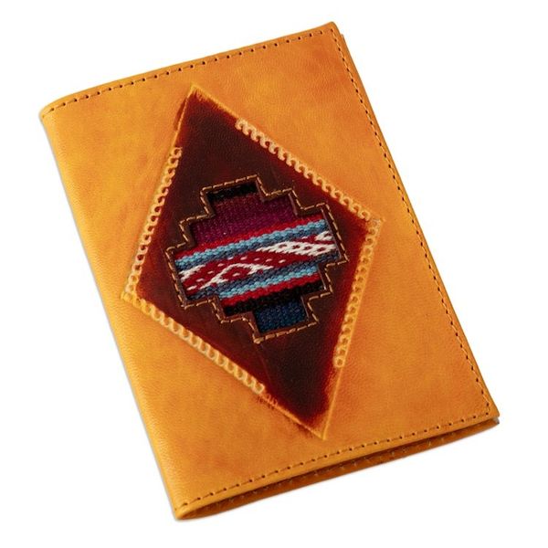 Alternate image for Chakana-Themed Orange Leather Passport Cover from Peru Chakana Heritage
