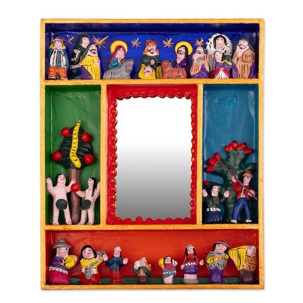 Alternate image for Nativity and Garden of Eden-Themed Wood Ceramic Wall Mirror Garden of Eden