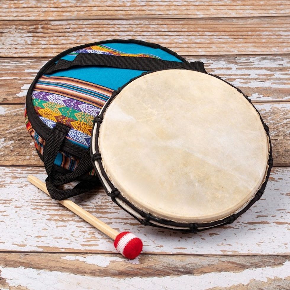 Leather and Cumaru Wood Drum Handcrafted in Peru 'Sacred Sound'
