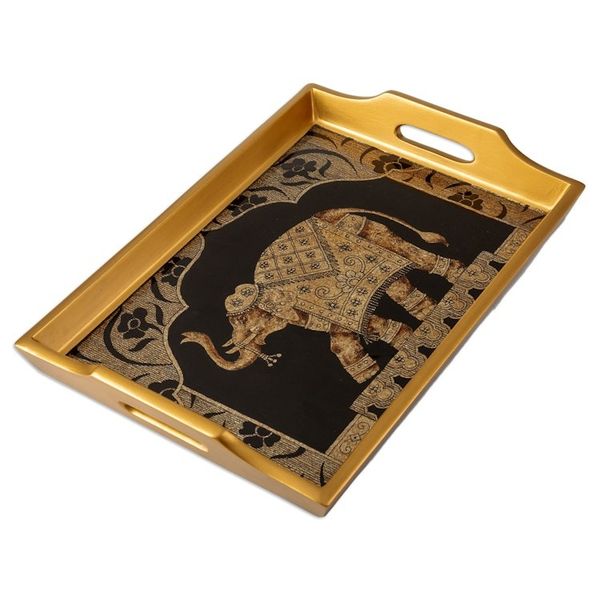 Alternate image for Classic Golden-Toned Reverse Painted Glass Tray Oriental Treasure