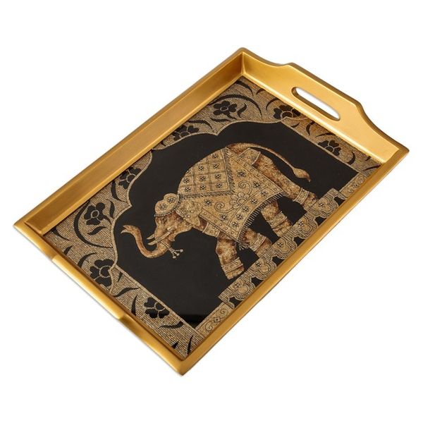 Alternate image for Classic Golden-Toned Reverse Painted Glass Tray Oriental Treasure