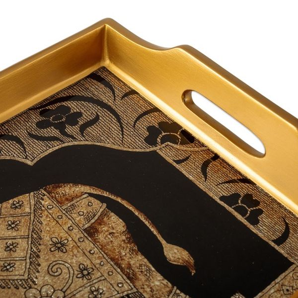 Alternate image for Classic Golden-Toned Reverse Painted Glass Tray Oriental Treasure