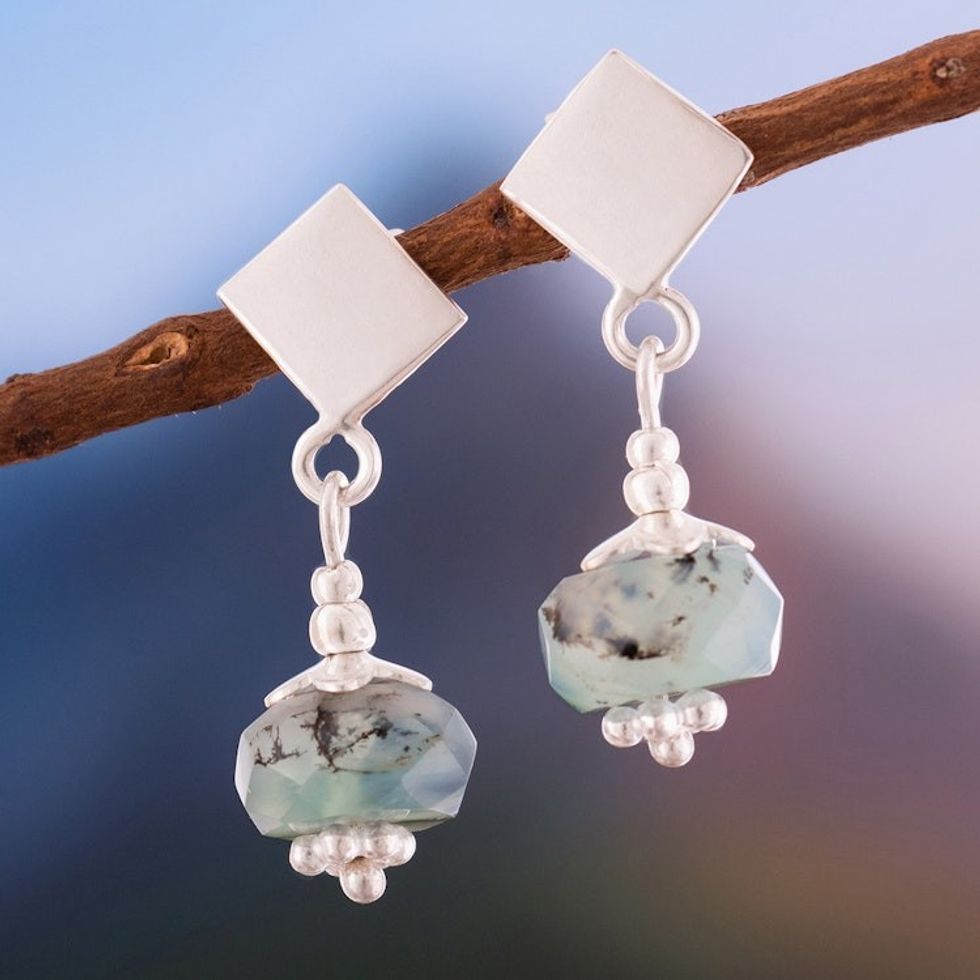 Sterling Silver Dangle Earrings with Opal Stones from Peru 'Ancestral Andean Radiance'