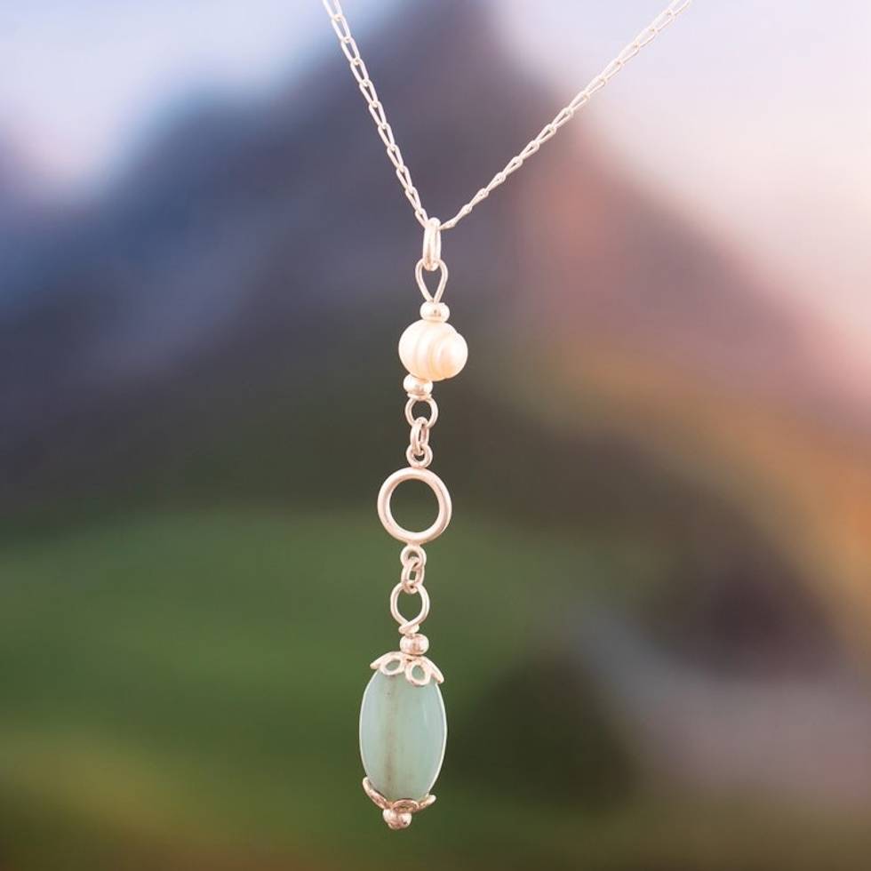Silver Pendant Necklace with Opal and Cultured Pearl Gems 'Sublime Contrast'
