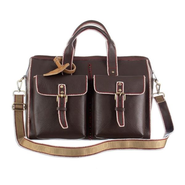 Alternate image for Stitch-Trim Leather Travel Bag with Handwoven Wool Accent Explorer Journey
